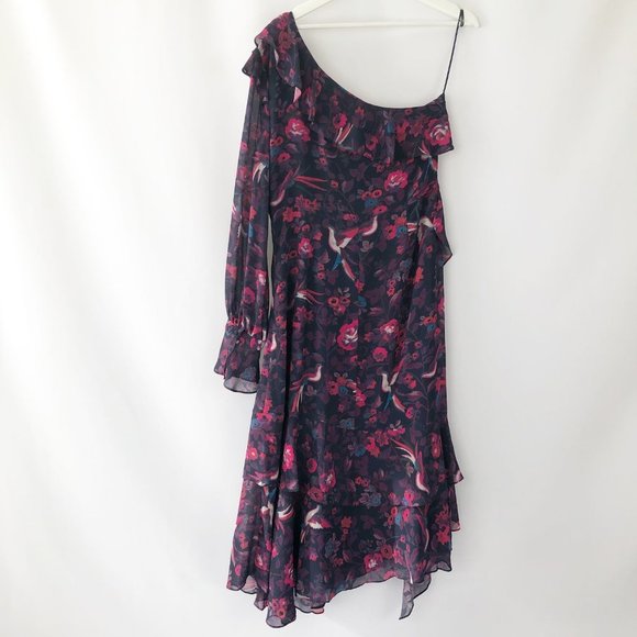 Anthropologie Tanya Taylor 100% Silk Floral Ruffled Slit Isua Midi Dress Formal - Picture 9 of 10